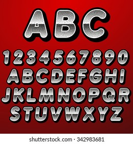 Stock Vector font pointillism. Letters and Numbers.