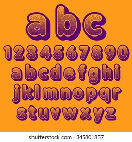 Stock Vector font pointillism. Letters and Numbers.