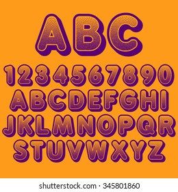 Stock Vector font pointillism. Letters and Numbers.