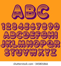 Stock Vector font pointillism. Letters and Numbers.
