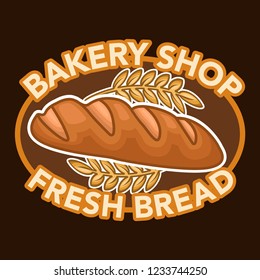 stock vector of fresh bakery shop products and pastry, baguette and wheat emblem, logo, badge, patch graphic object illustration