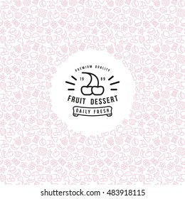 Stock vector fruit dessert label and frame with pattern. Light color
