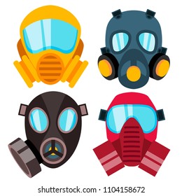 Conjunto de máscara de gas de Vector común si el estilo de diseño plano está aislado sobre fondo blanco