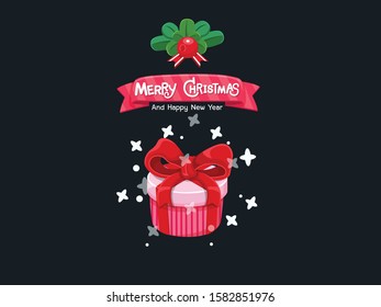 Stock vector Gifts box. Merry christmas and happy new year greeting card. Vector clipart illustration on color background