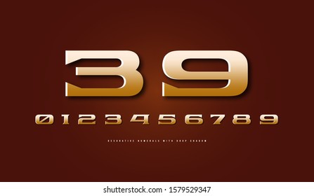 Stock vector golden colored extended serif numerals. For logo and headline design
