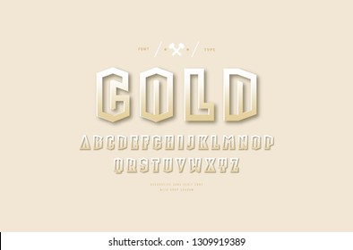 Stock vector golden colored hollow sans serif font. Letters for logo and headline design. Color print on light ocher background