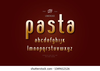 Stock vector golden colored narrow sans serif font. Lowercase letters for logo and title design