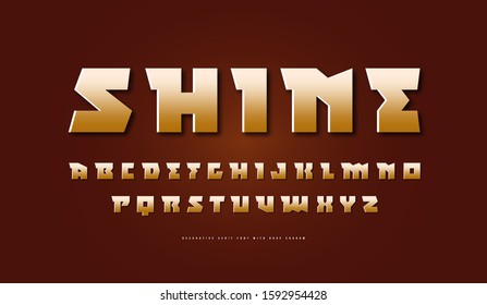 Stock vector golden colored serif font. Futuristic style typeset. Letters for sci-fi, cinema, space logo and headline design