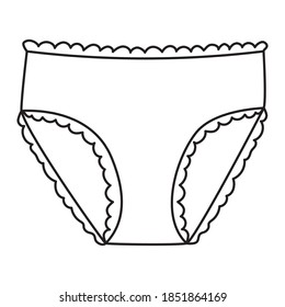 stock vector graphics. Contour doodle female panties with ruffles and lace, cute hand drawn lingerie illustration isolated on white background.