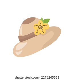 Stock Vector Graphics hat with a flower in cartoon style. On a white background.