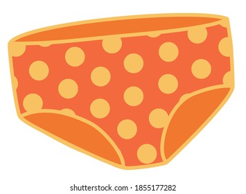Gráficos vectores de material. bragas de mujeres naranjas con puntos de polka, adorable ilustración de lencería dibujada a mano aislada en fondo blanco. Se puede utilizar en el diseño como icono e ilustración plana.