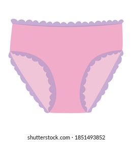 Stock vector graphics. Pink womens panties with ruffles and lace, cute hand drawn lingerie illustration isolated on white background.
