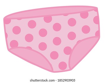 Gráficos vectores de material. Bragas de mujeres rosas con puntos de polka, adorable ilustración de lencería dibujada a mano aislada en fondo blanco. Se puede utilizar en el diseño como icono e ilustración plana.