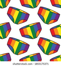 Stock vector graphics. Seamless pattern cute rainbow LGBT panties, flat illustrations isolated on white background.