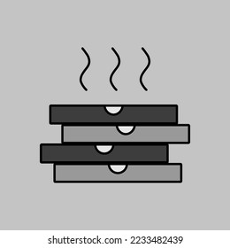 Stock vector grayscale icon of four boxes for pizza. Delivery sign. Graph symbol for cooking web site and apps design, logo, app, UI