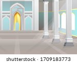stock vector of great mosque interior building background. house of worship, architectural concept flat vector illustration