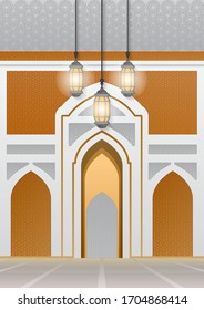 stock vector of great mosque interior building. house of worship, architectural concept flat vector illustration