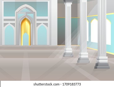 stock vector of great mosque interior building background. house of worship, architectural concept flat vector illustration