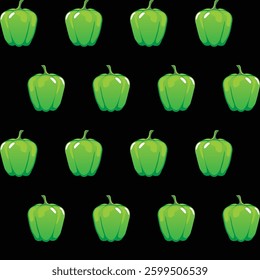 Stock vector green bell pepper pattern black background