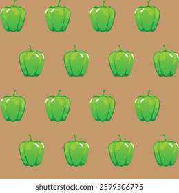 Stock vector green bell pepper pattern brown background