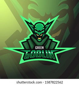 stock vector green goblin mascot logo illustration. logo, badge, esport logo, and emblem with modern illustration concept style.