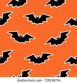 Stock vector Halloween bat seamless pattern on orange background. Halloween concept