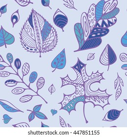 stock vector hand drawing set of leaf.seamless doodle pattern