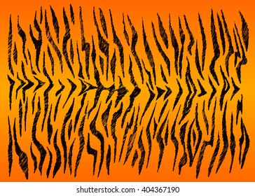 Stock vector hand drawn abstract animal skin imitation print pattern. Tiger skin on orange background. 