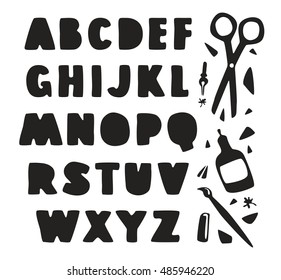 Stock vector hand drawn alphabet for your design. Black print on white background