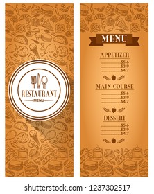 stock vector of hand drawn restaurant menu. fast food menu background template. isolated vector illustration on brown paper background