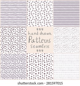 Stock Vector hand drawn seamless patterns . Set of 8 patterns