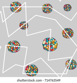 Stock vector hand drawn seamless pattern with triangles. Spheres from multicolor triangles. Pattern ideal for wrapping paper, wallpaper, textiles or kids bedding. eps8