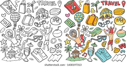 stock of vector hand drawn vacation and travel isolated doodle in white background