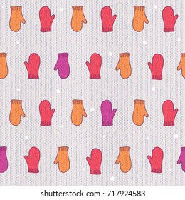 Stock vector hand drawn winter mittens seamless pattern. Abstract doodle gloves background ideal for wrapping paper, wallpaper, textiles, fashion industry, cover. eps 8