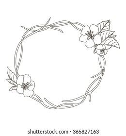 Stock vector hand drawn wreath with cherry blossom on branches round frame