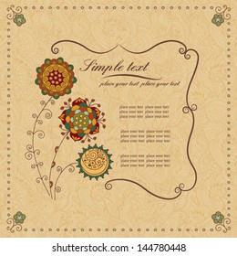 Stock vector handmade frame in a classic style with abstract flowers and vignette. Beautiful background for your design.