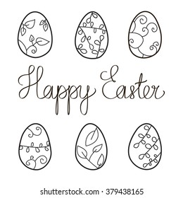 Stock vector happy easter isolated calligraphic text card background with eggs for your design