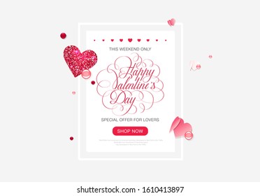 Stock vector holiday isolated Valentine's day love heart lettering calligraphy handwriting penmanship inscription geometric composition design element brochure flyer advertising sale printed materials