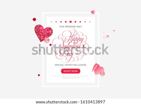 Stock vector holiday isolated Valentine's day love heart lettering calligraphy handwriting penmanship inscription geometric composition design element brochure flyer advertising sale printed materials