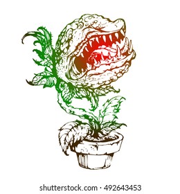 stock vector hungry evil carnivorous plant in pot