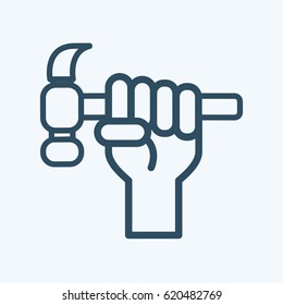 Stock Vector icon of Labor Day concept Celebration Poster Design Template with closed fist man's hand holding hammer.