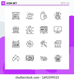 Paquete de iconos vectores estándar de 16 señales de línea y símbolos para arquitectura; medio ambiente; dispositivos; ecología; materiales de diseño de vectores editables de placa