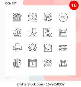 Stock Vector Icon Pack of 16 Line Signs and Symbols for leaf; circle; sports; backward; graduation Editable Vector Design Elements