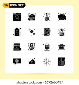 Stock Vector Icon Pack of 16 Line Signs and Symbols for battery; money; world wide; credit; banking Editable Vector Design Elements