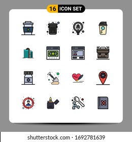 Stock Vector Icon Pack of 16 Line Signs and Symbols for skyscraper; sports; search; recreation; bottle Editable Creative Vector Design Elements