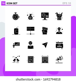 Stock Vector Icon Pack of 16 Line Signs and Symbols for food; lemonade; luck; money; setting Editable Vector Design Elements