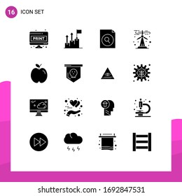 Stock Vector Icon Pack of 16 Line Signs and Symbols for apple; renewable; marketing; green energy; search Editable Vector Design Elements