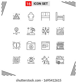 Paquete de iconos vectoriales de 16 señales de línea y símbolos para la playa; zoom; cuadro; información; elementos de diseño de vectores editables para dormir