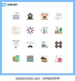 Stock Vector Icon Pack of 16 Line Signs and Symbols for data; archive; science; party; birthday Editable Pack of Creative Vector Design Elements