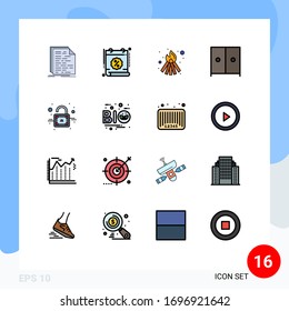 Stock Vector Icon Pack of 16 Line Signs and Symbols for padlock; wardrobe; time; interior; flame Editable Creative Vector Design Elements